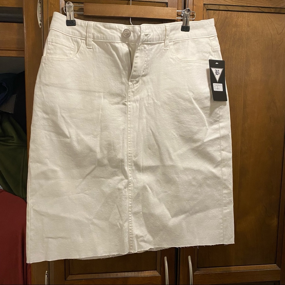 White Denim Knee Length Skirt